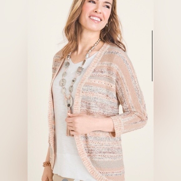 Chico’s Striped Mixed Yarn Cardigan Sweater - Picture 2 of 9